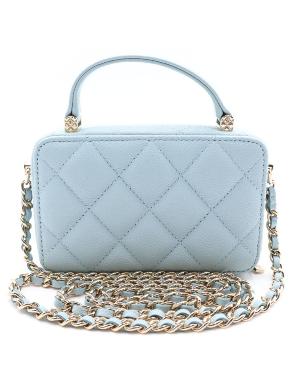 Chanel Quilted Vanity Chain Shoulder Bag Gold Caviar Leather Light Blue - Picture 2 of 8